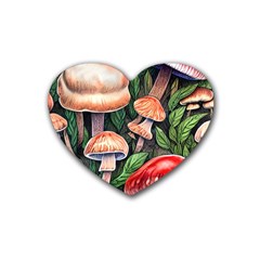 Rustic Mushroom Rubber Heart Coaster (4 Pack) by GardenOfOphir