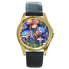 Retro Mushroom Round Gold Metal Watch by GardenOfOphir