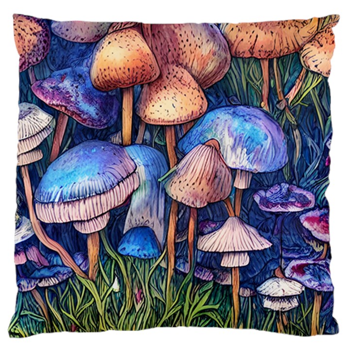 Retro Mushroom Large Premium Plush Fleece Cushion Case (One Side)