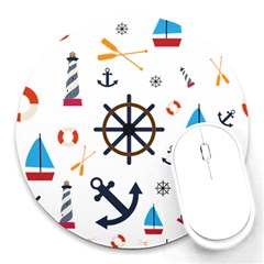 Marine Nautical Seamless Lifebuoy Anchor Pattern Round Mousepad