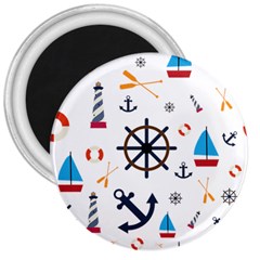 Marine Nautical Seamless Lifebuoy Anchor Pattern 3  Magnets by Jancukart