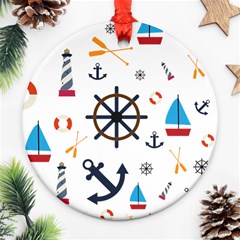 Marine Nautical Seamless Lifebuoy Anchor Pattern Ornament (round) by Jancukart