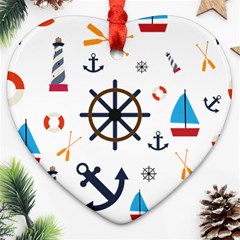 Marine Nautical Seamless Lifebuoy Anchor Pattern Ornament (heart) by Jancukart