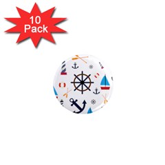 Marine Nautical Seamless Lifebuoy Anchor Pattern 1  Mini Magnet (10 Pack) 