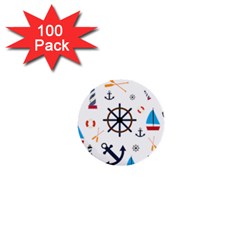 Marine Nautical Seamless Lifebuoy Anchor Pattern 1  Mini Buttons (100 Pack) 