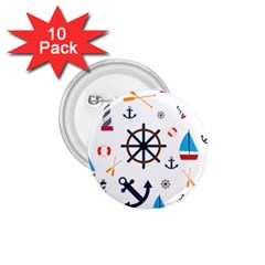 Marine Nautical Seamless Lifebuoy Anchor Pattern 1 75  Buttons (10 Pack)