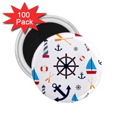 Marine Nautical Seamless Lifebuoy Anchor Pattern 2 25  Magnets (100 Pack) 