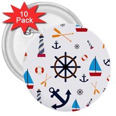 Marine Nautical Seamless Lifebuoy Anchor Pattern 3  Buttons (10 Pack) 