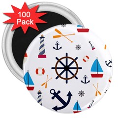 Marine Nautical Seamless Lifebuoy Anchor Pattern 3  Magnets (100 Pack)