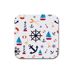 Marine Nautical Seamless Lifebuoy Anchor Pattern Rubber Square Coaster (4 Pack) by Jancukart