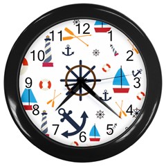 Marine Nautical Seamless Lifebuoy Anchor Pattern Wall Clock (black)