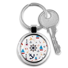 Marine Nautical Seamless Lifebuoy Anchor Pattern Key Chain (round)