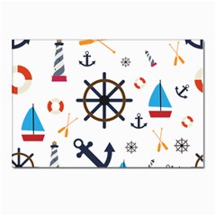 Marine Nautical Seamless Lifebuoy Anchor Pattern Postcards 5  X 7  (pkg Of 10) by Jancukart