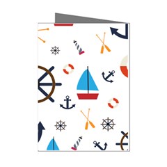 Marine Nautical Seamless Lifebuoy Anchor Pattern Mini Greeting Cards (pkg Of 8) by Jancukart