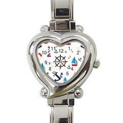 Marine Nautical Seamless Lifebuoy Anchor Pattern Heart Italian Charm Watch by Jancukart