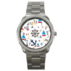 Marine Nautical Seamless Lifebuoy Anchor Pattern Sport Metal Watch