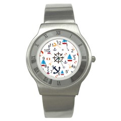 Marine Nautical Seamless Lifebuoy Anchor Pattern Stainless Steel Watch