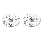 Marine Nautical Seamless Lifebuoy Anchor Pattern Cufflinks (Oval) Front(Pair)