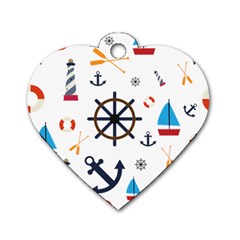 Marine Nautical Seamless Lifebuoy Anchor Pattern Dog Tag Heart (two Sides)