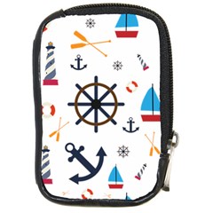 Marine Nautical Seamless Lifebuoy Anchor Pattern Compact Camera Leather Case by Jancukart