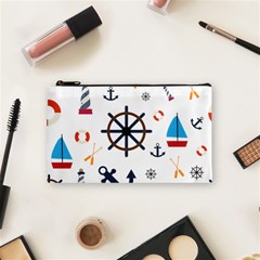 Marine Nautical Seamless Lifebuoy Anchor Pattern Cosmetic Bag (small) by Jancukart