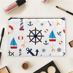 Marine Nautical Seamless Lifebuoy Anchor Pattern Cosmetic Bag (large) by Jancukart