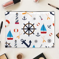 Marine Nautical Seamless Lifebuoy Anchor Pattern Cosmetic Bag (xl) by Jancukart