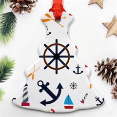 Marine Nautical Seamless Lifebuoy Anchor Pattern Ornament (christmas Tree) 