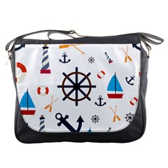 Marine Nautical Seamless Lifebuoy Anchor Pattern Messenger Bag by Jancukart