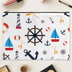 Marine Nautical Seamless Lifebuoy Anchor Pattern Cosmetic Bag (xxxl) by Jancukart