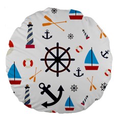 Marine Nautical Seamless Lifebuoy Anchor Pattern Large 18  Premium Round Cushions by Jancukart