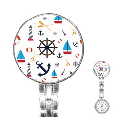 Marine Nautical Seamless Lifebuoy Anchor Pattern Stainless Steel Nurses Watch by Jancukart