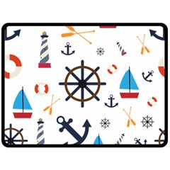 Marine Nautical Seamless Lifebuoy Anchor Pattern Fleece Blanket (large)