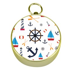 Marine Nautical Seamless Lifebuoy Anchor Pattern Gold Compasses