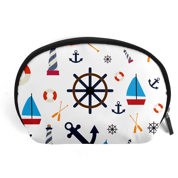 Marine Nautical Seamless Lifebuoy Anchor Pattern Accessory Pouch (Large)