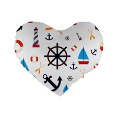 Marine Nautical Seamless Lifebuoy Anchor Pattern Standard 16  Premium Flano Heart Shape Cushions by Jancukart