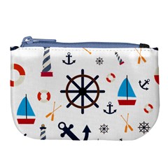 Marine Nautical Seamless Lifebuoy Anchor Pattern Large Coin Purse by Jancukart