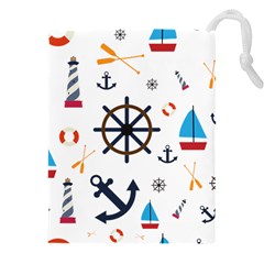 Marine Nautical Seamless Lifebuoy Anchor Pattern Drawstring Pouch (4xl) by Jancukart