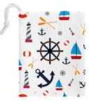 Marine Nautical Seamless Lifebuoy Anchor Pattern Drawstring Pouch (5XL) Back