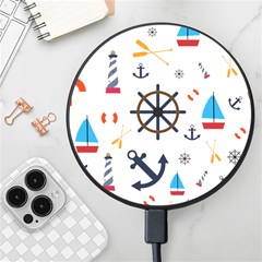 Marine Nautical Seamless Lifebuoy Anchor Pattern Wireless Fast Charger(black) by Jancukart