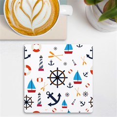 Marine Nautical Seamless Lifebuoy Anchor Pattern Uv Print Square Tile Coaster 