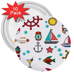 Marine Nautical Seamless Pattern Art 3  Buttons (10 Pack) 