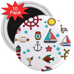 Marine Nautical Seamless Pattern Art 3  Magnets (10 Pack) 