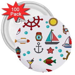 Marine Nautical Seamless Pattern Art 3  Buttons (100 Pack) 