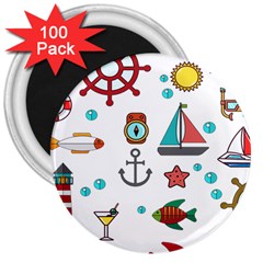 Marine Nautical Seamless Pattern Art 3  Magnets (100 Pack)