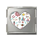 Marine Nautical Seamless Pattern Art Mega Link Heart Italian Charm (18mm) Front