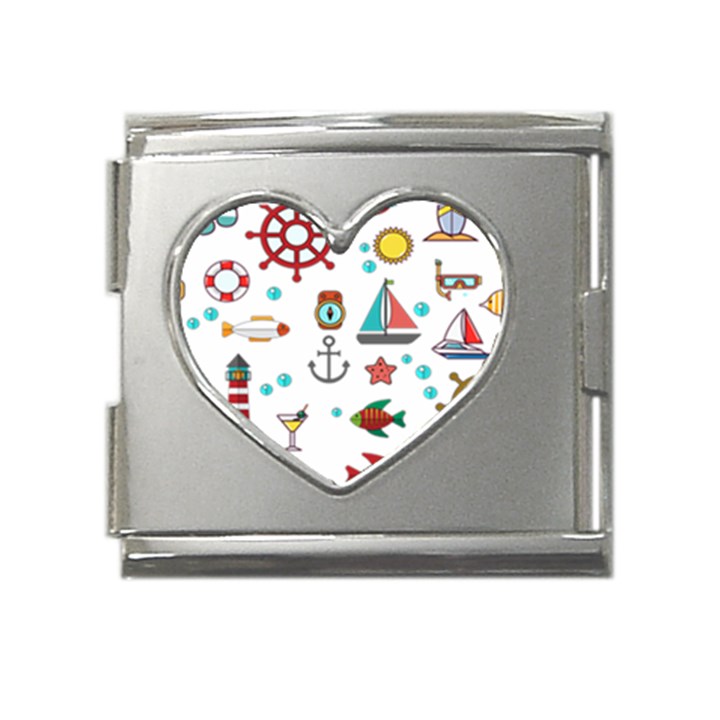 Marine Nautical Seamless Pattern Art Mega Link Heart Italian Charm (18mm)