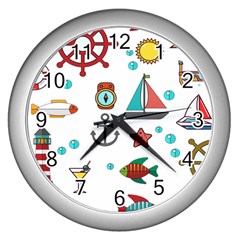 Marine Nautical Seamless Pattern Art Wall Clock (silver)