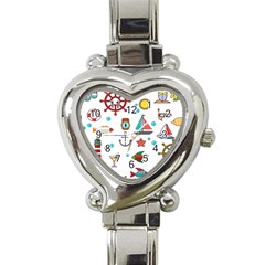 Marine Nautical Seamless Pattern Art Heart Italian Charm Watch