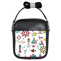 Marine Nautical Seamless Pattern Art Girls Sling Bag